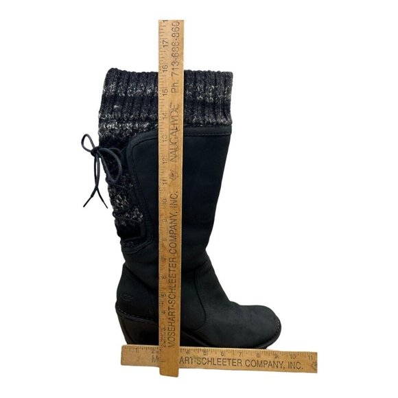 UGG Australia Skylar Wedge Boots Black Leather & Knit Lace/Zip Up Sz 9 2.5" Heel - Picture 6 of 10